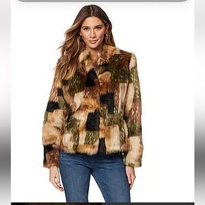 Adrienne Landau Premium Pelt Modern Couture Camouflage Faux Fur Coat Size XS NWT
